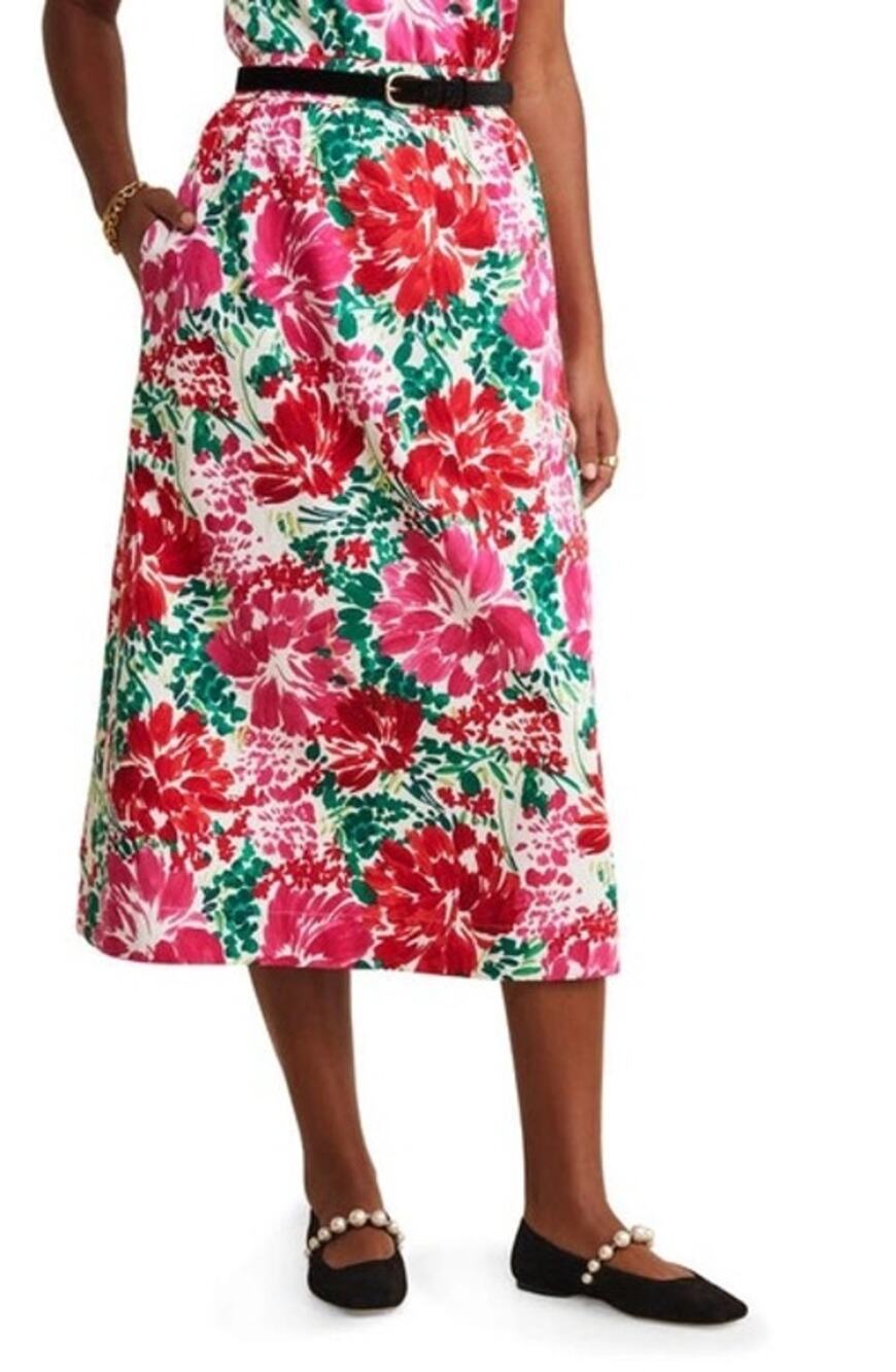 NWT Vineyard Vines Brush Floral Faille Midi‎ Skirt Cotton Silk Size M Preppy